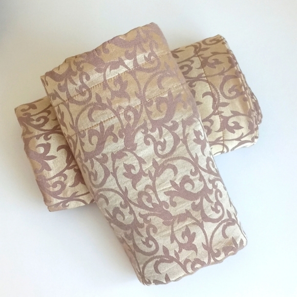 Set of 2 Art Deco Gold Shimmery (Damask) Viscose Curtain Panels 84" x 55" x2 - Picture 11 of 12